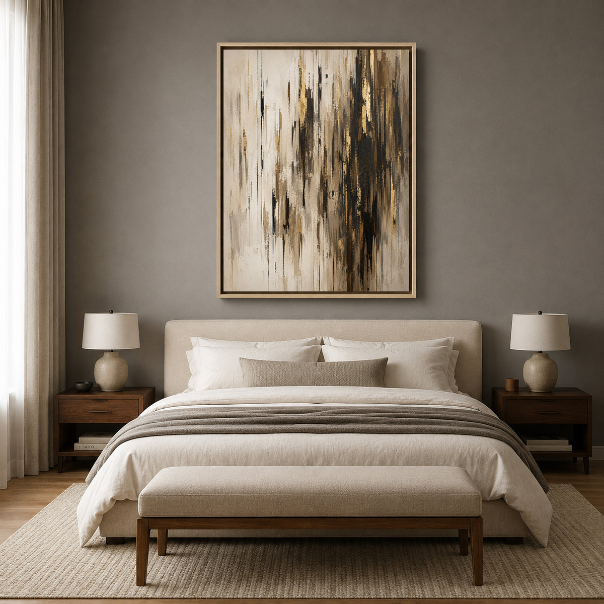 Gilded Skyline Black and Gold Vertical Abstract Canvas Art