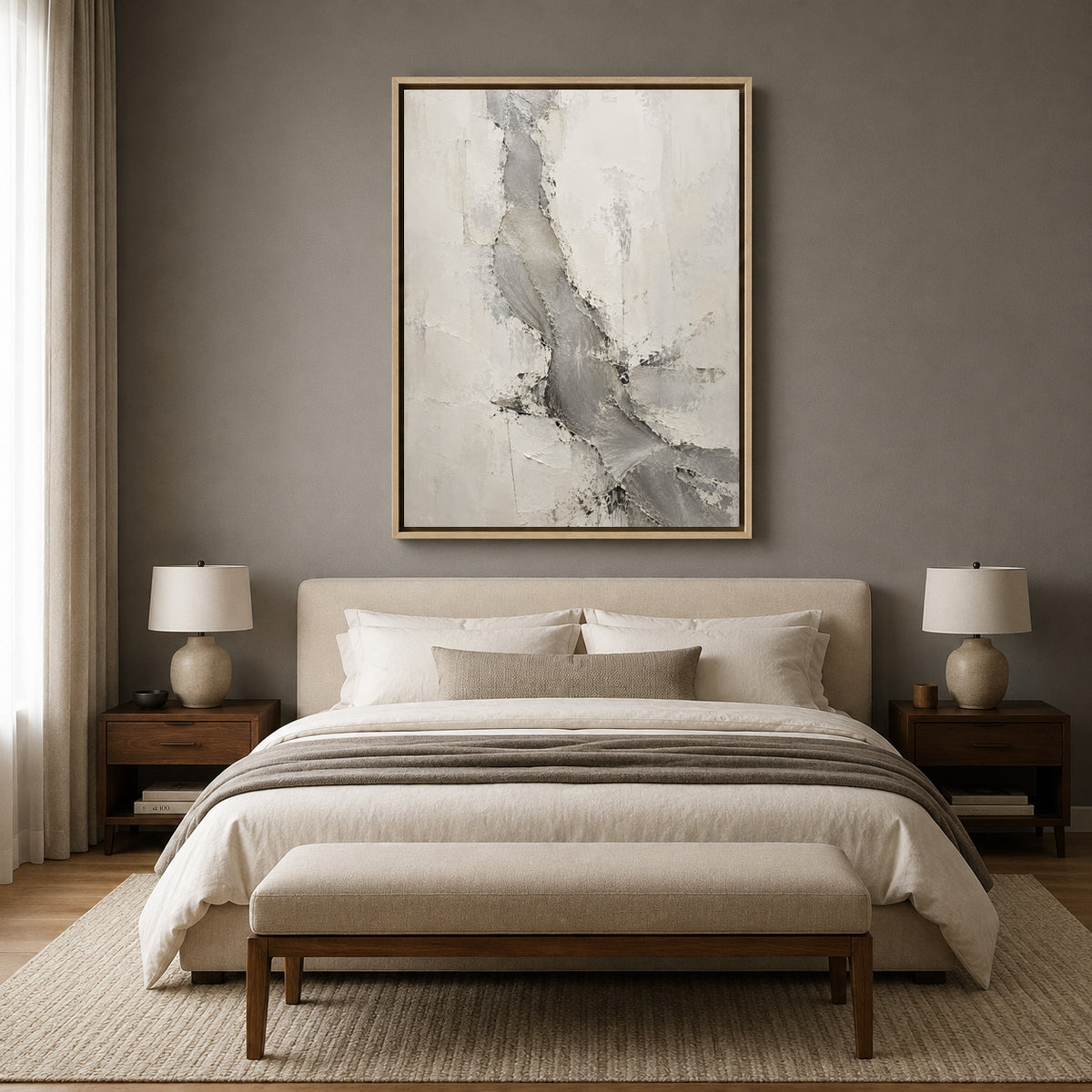 Minimalist White and Grey Textured Abstract Canvas Art