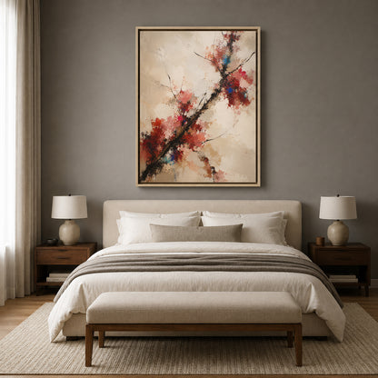 Textured Red Blossom Branch Abstract Canvas Art