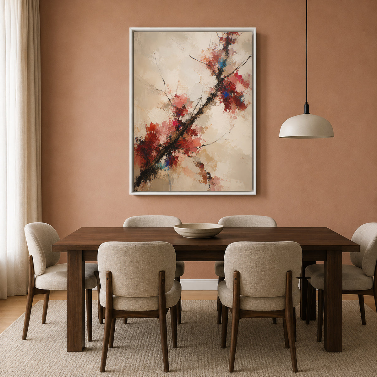 Textured Red Blossom Branch Abstract Canvas Art