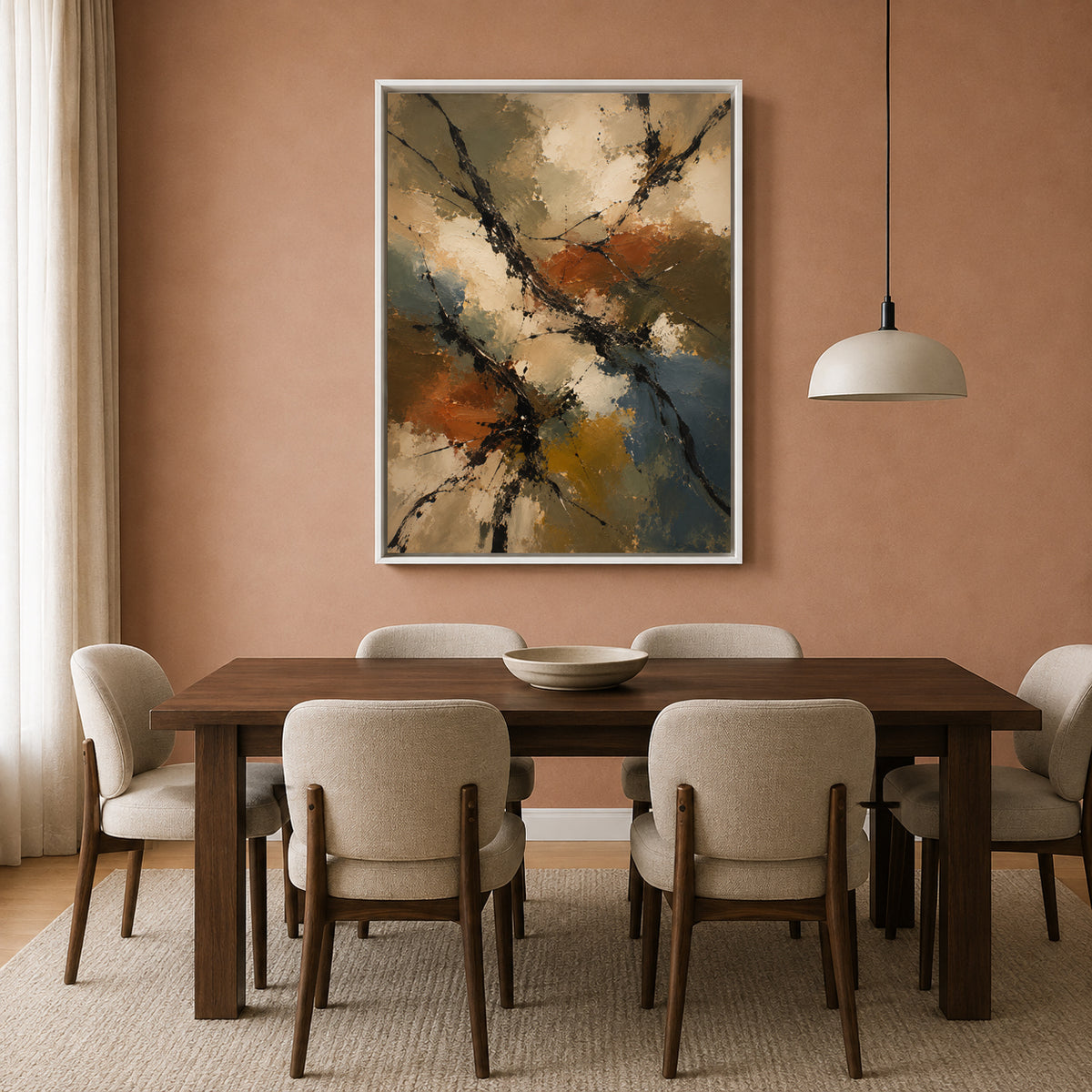 Warm Neutral Abstract Canvas Art with Rust Ochre and Charcoal