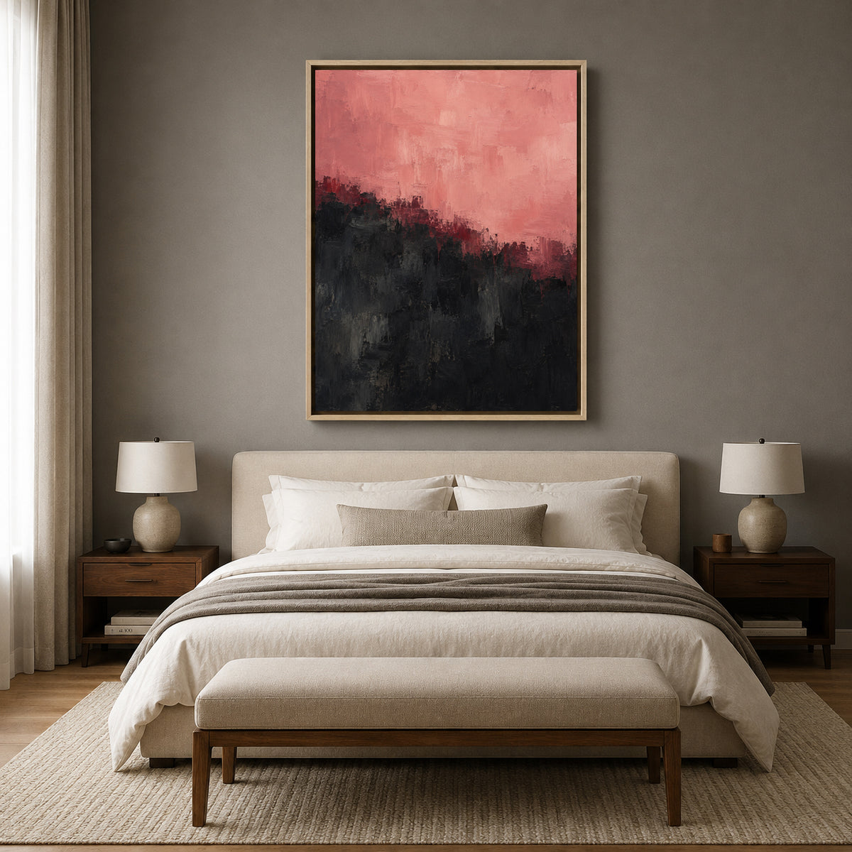 Pink and Black Abstract Canvas Art with Textured Layers