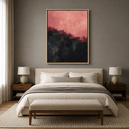 Pink and Black Abstract Canvas Art with Textured Layers
