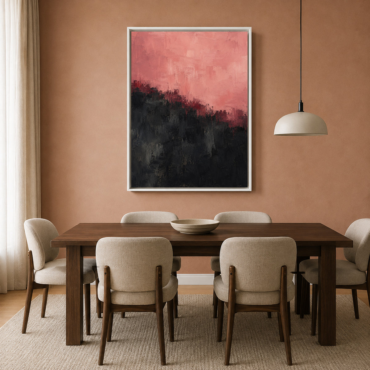 Pink and Black Abstract Canvas Art with Textured Layers