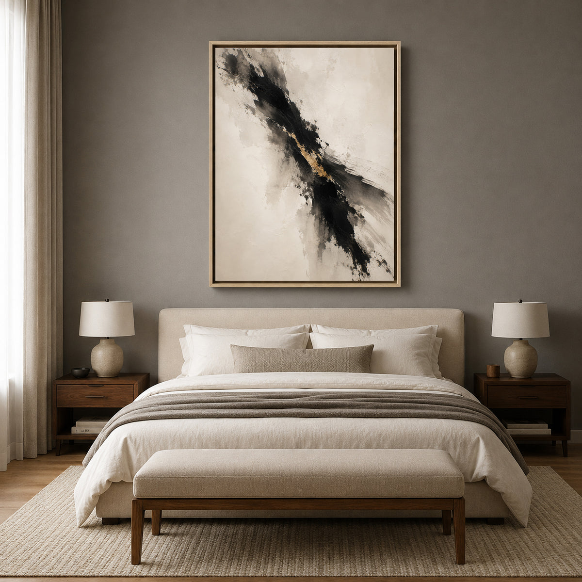 Golden Rift Black and Ivory Textured Abstract Canvas Art