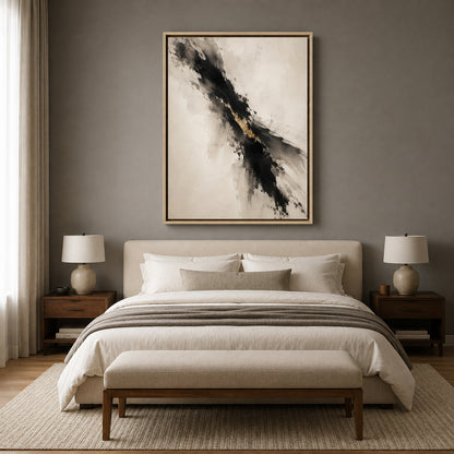 Golden Rift Black and Ivory Textured Abstract Canvas Art