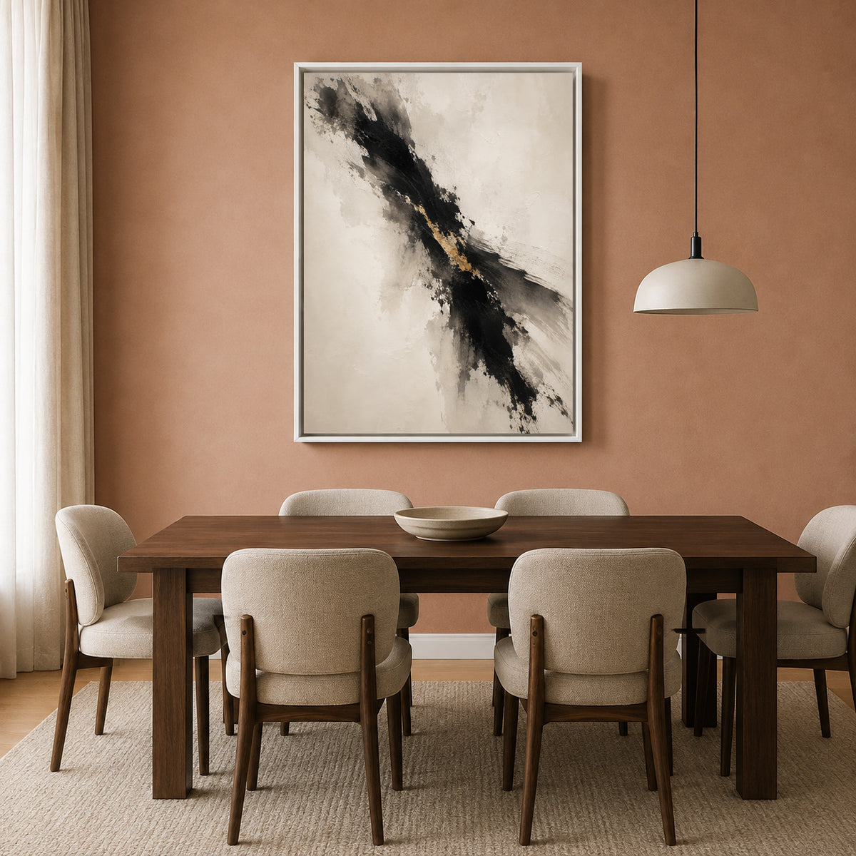 Golden Rift Black and Ivory Textured Abstract Canvas Art