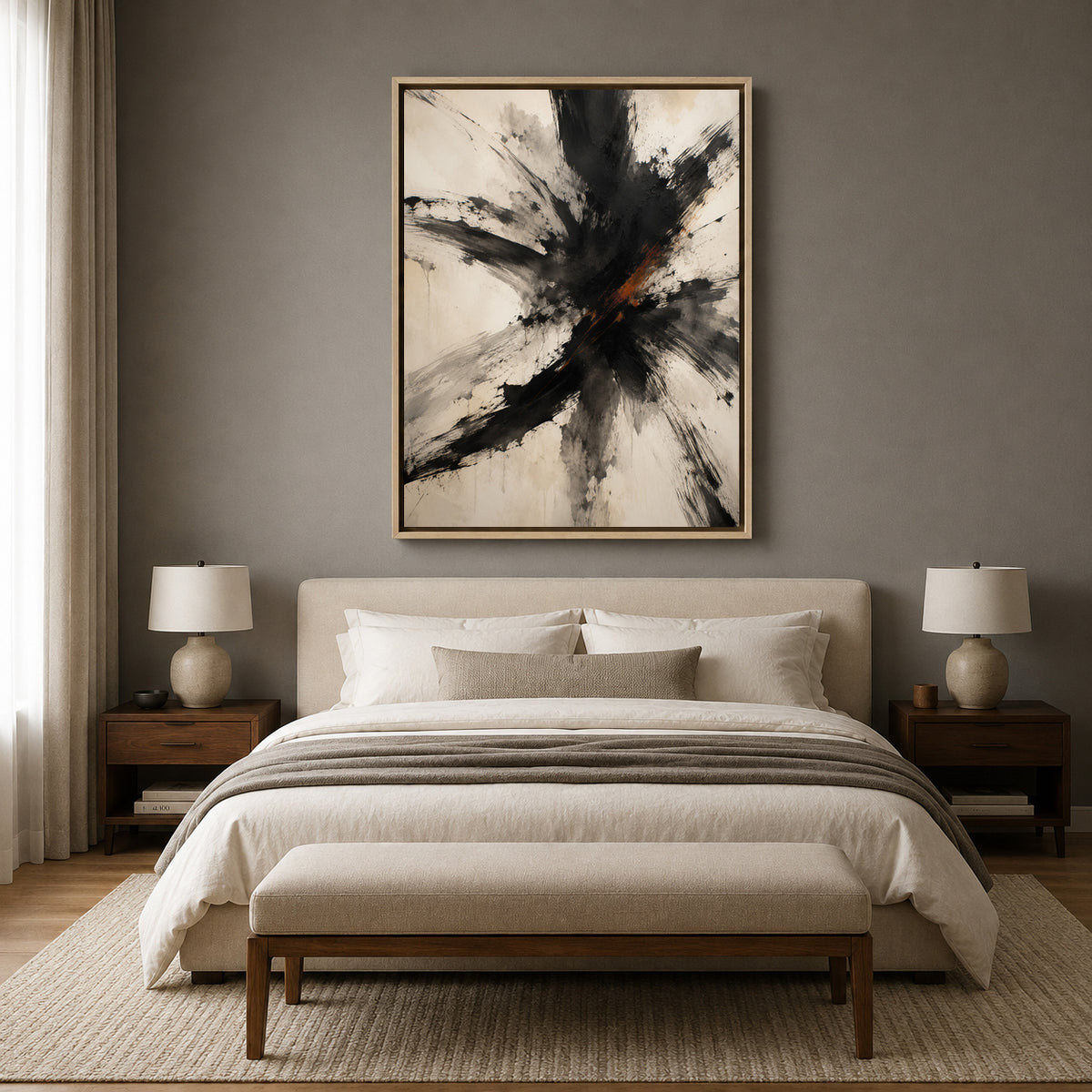 Fractured Motion Black and Ivory Expressive Abstract Canvas Art