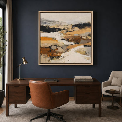 Earthy Neutral Abstract Canvas Art with Ochre Black and Beige Textures