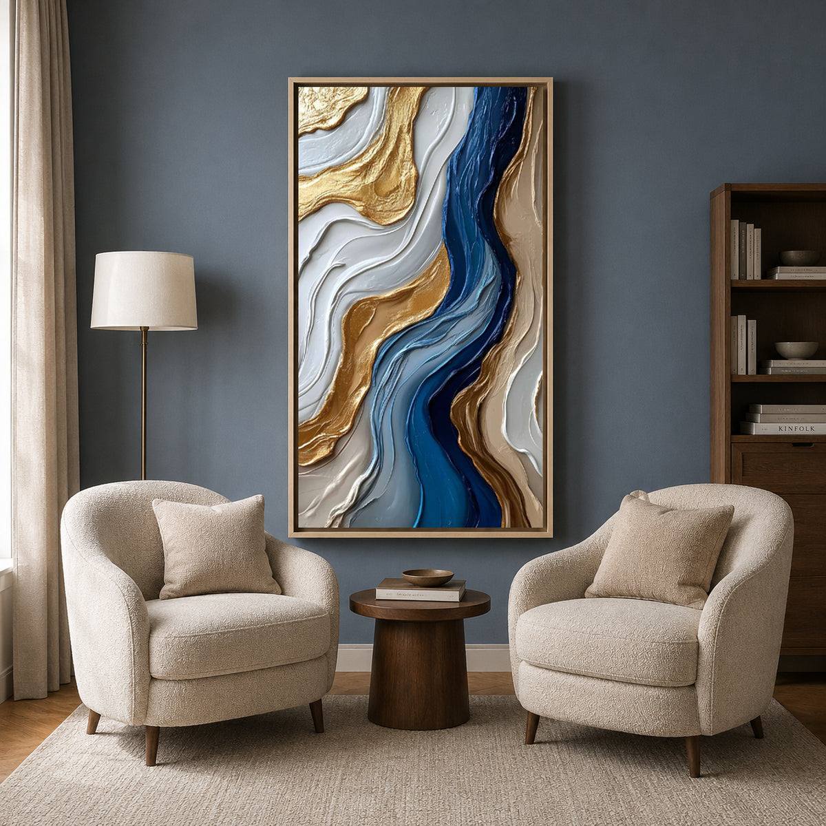 Blue and Gold Textured Abstract Canvas Art – Luxury Wall Decor
