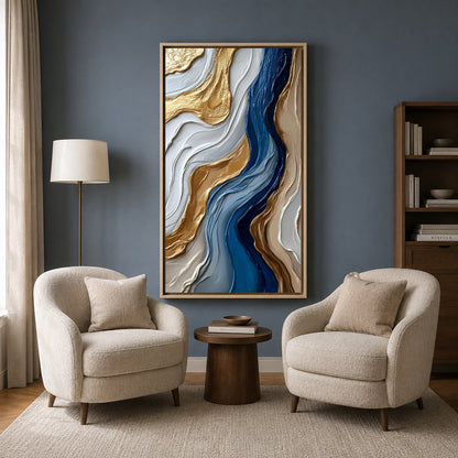 Blue and Gold Textured Abstract Canvas Art – Luxury Wall Decor