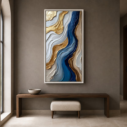 Blue and Gold Textured Abstract Canvas Art – Luxury Wall Decor