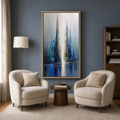 Azure Skyline Abstract Wall Art – Modern Blue Cityscape Canvas