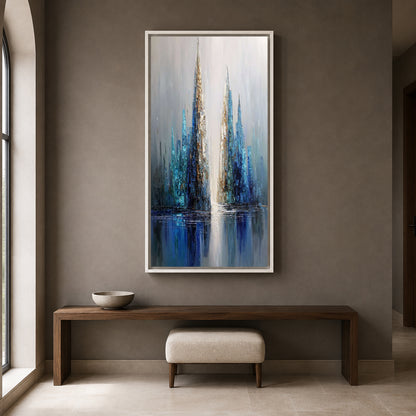 Azure Skyline Abstract Wall Art – Modern Blue Cityscape Canvas