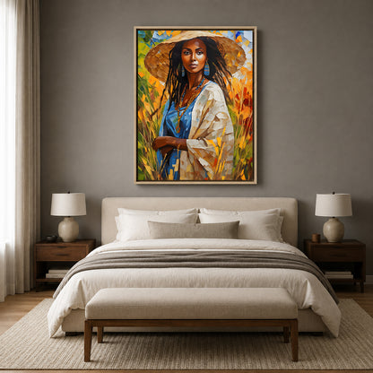 African Woman in Straw Hat Canvas Wall Art for Modern Home Decor