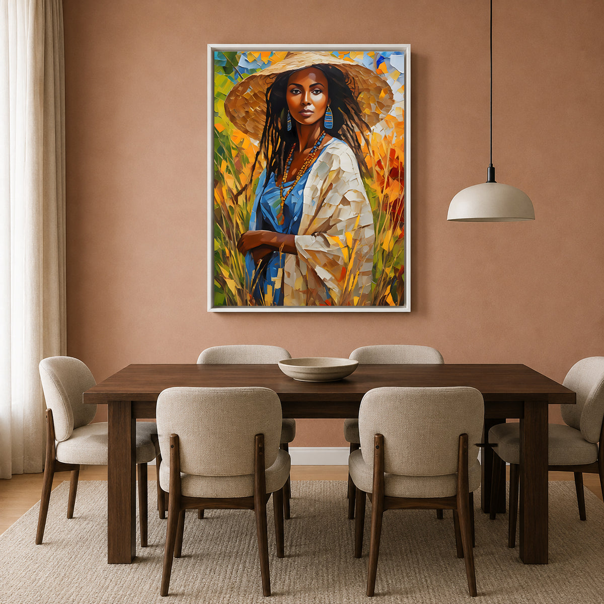 African Woman in Straw Hat Canvas Wall Art for Modern Home Decor
