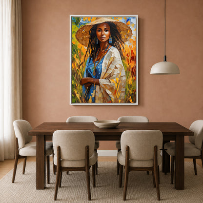 African Woman in Straw Hat Canvas Wall Art for Modern Home Decor