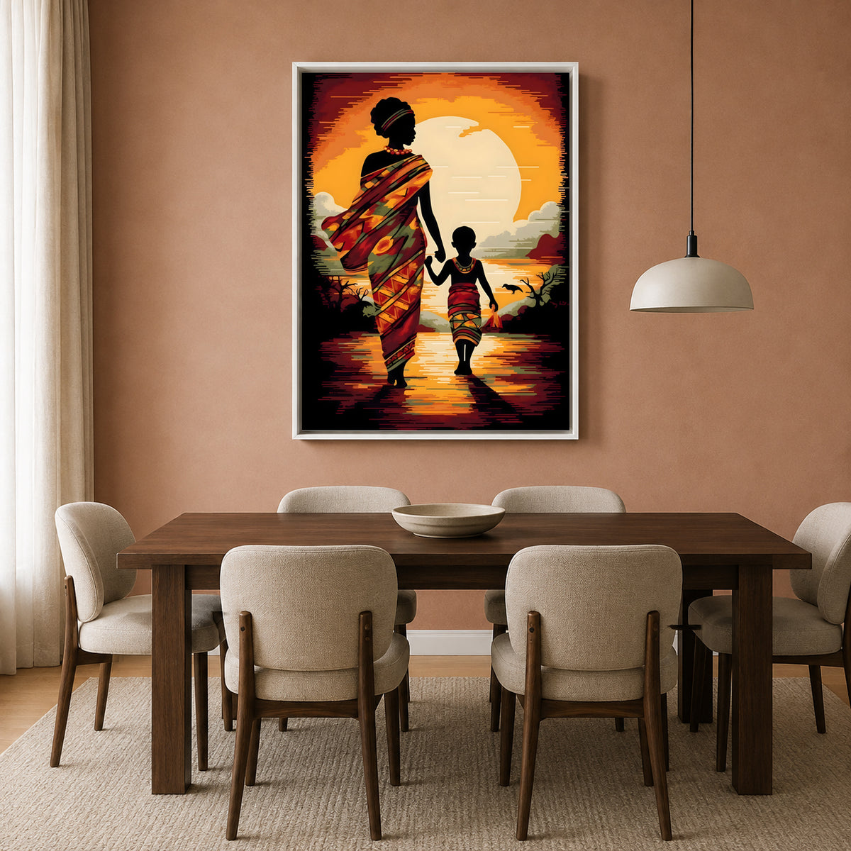 African Mother and Child Sunset Canvas Wall Art for Home Decor