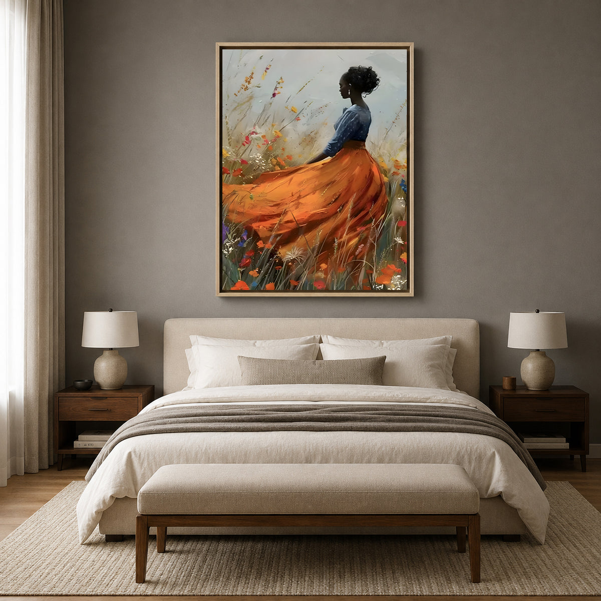 Elegant Woman in Floral Field Canvas Wall Art for Modern Decor