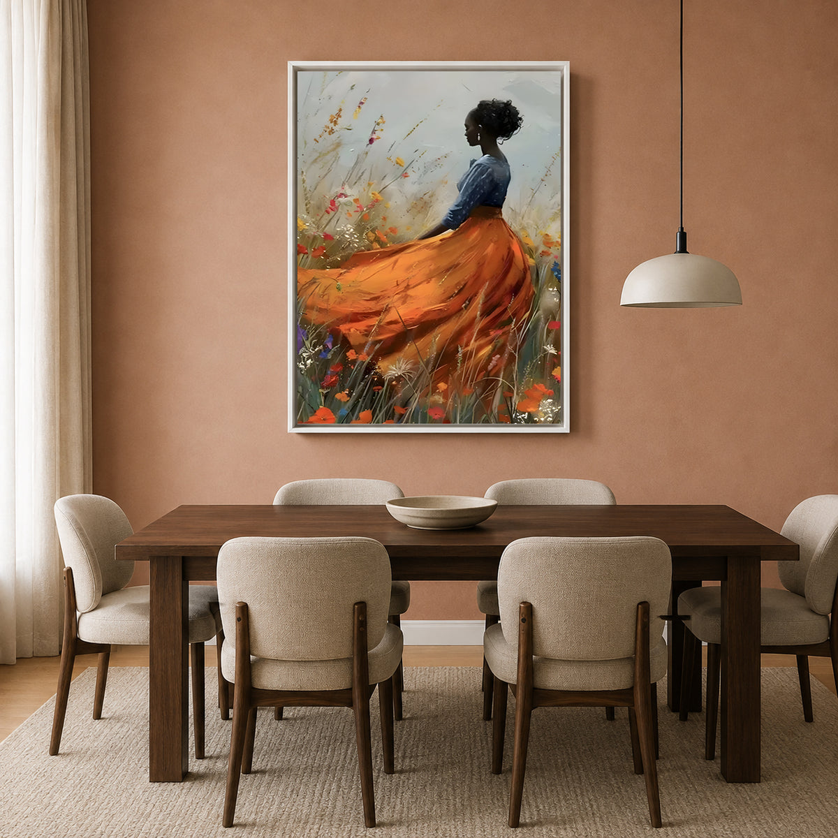 Elegant Woman in Floral Field Canvas Wall Art for Modern Decor