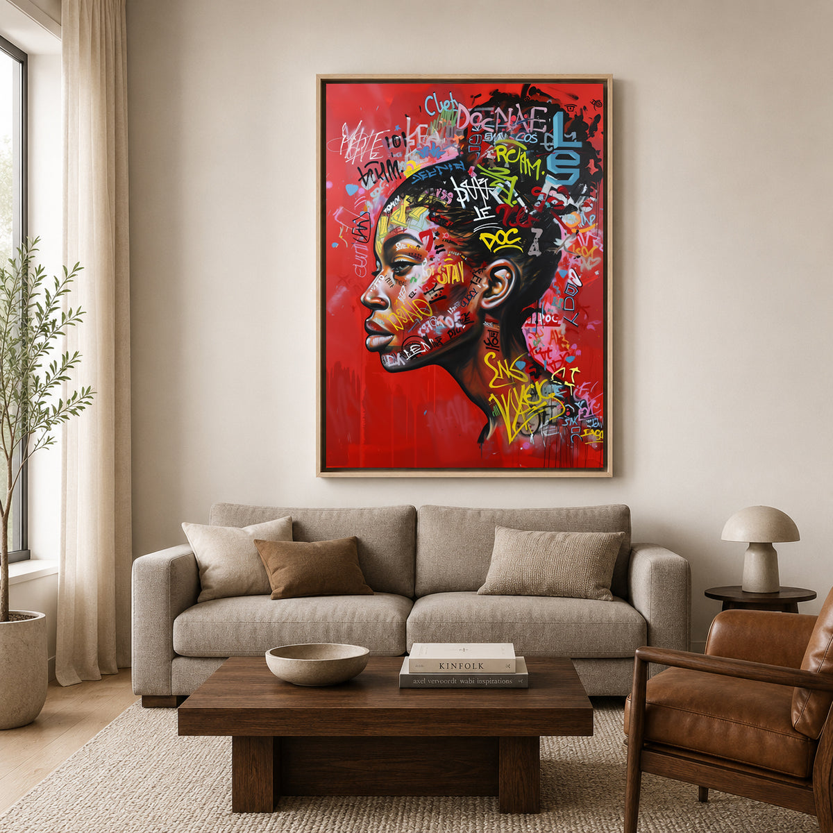 Modern Graffiti Woman Portrait Canvas Wall Art Painting