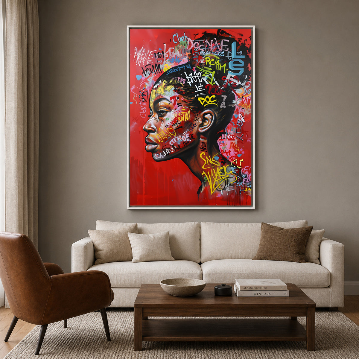 Modern Graffiti Woman Portrait Canvas Wall Art Painting