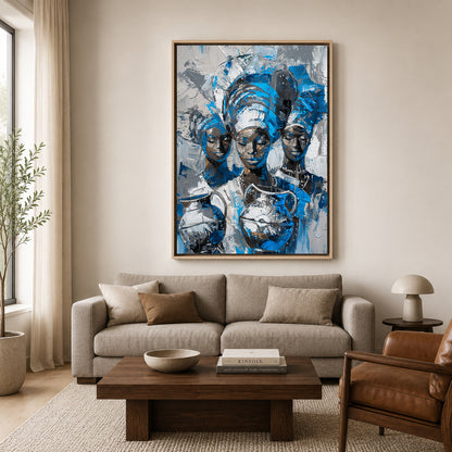 Blue African Abstract Canvas Wall Art for Modern Home Décor