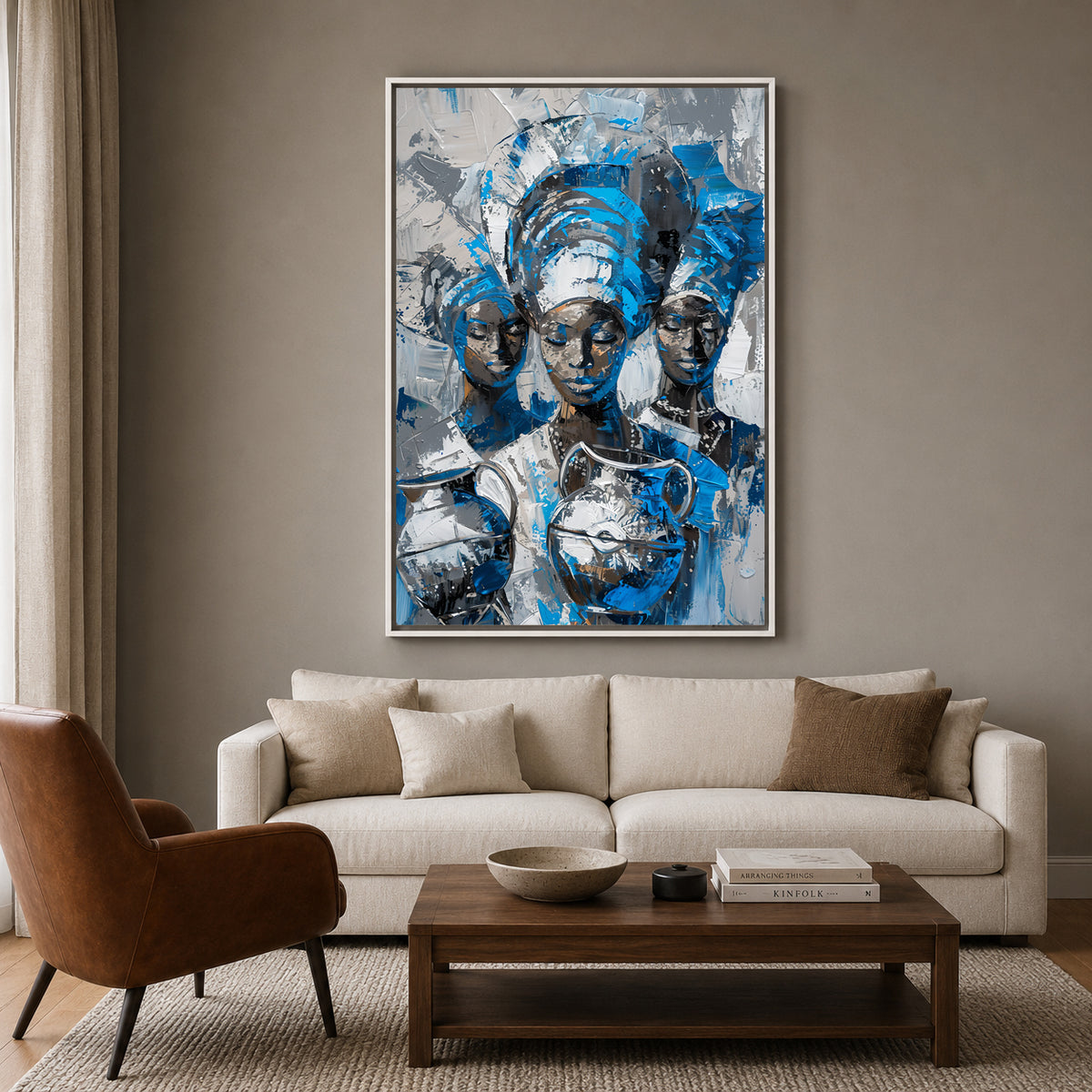 Blue African Abstract Canvas Wall Art for Modern Home Décor
