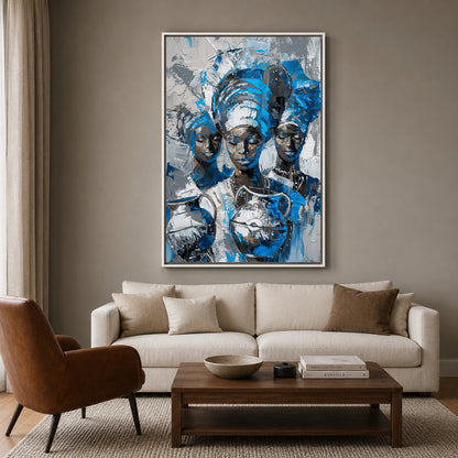 Blue African Abstract Canvas Wall Art for Modern Home Décor