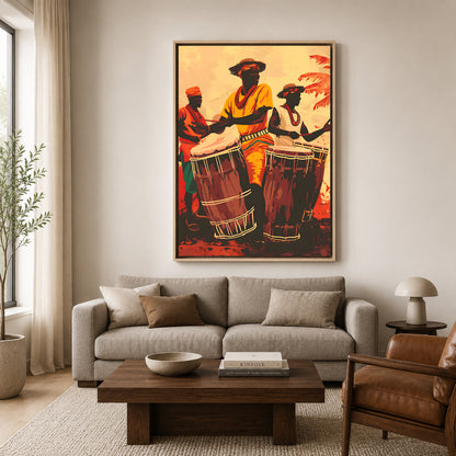 African Tribal Drummers Canvas Wall Art Painting for Home Decor