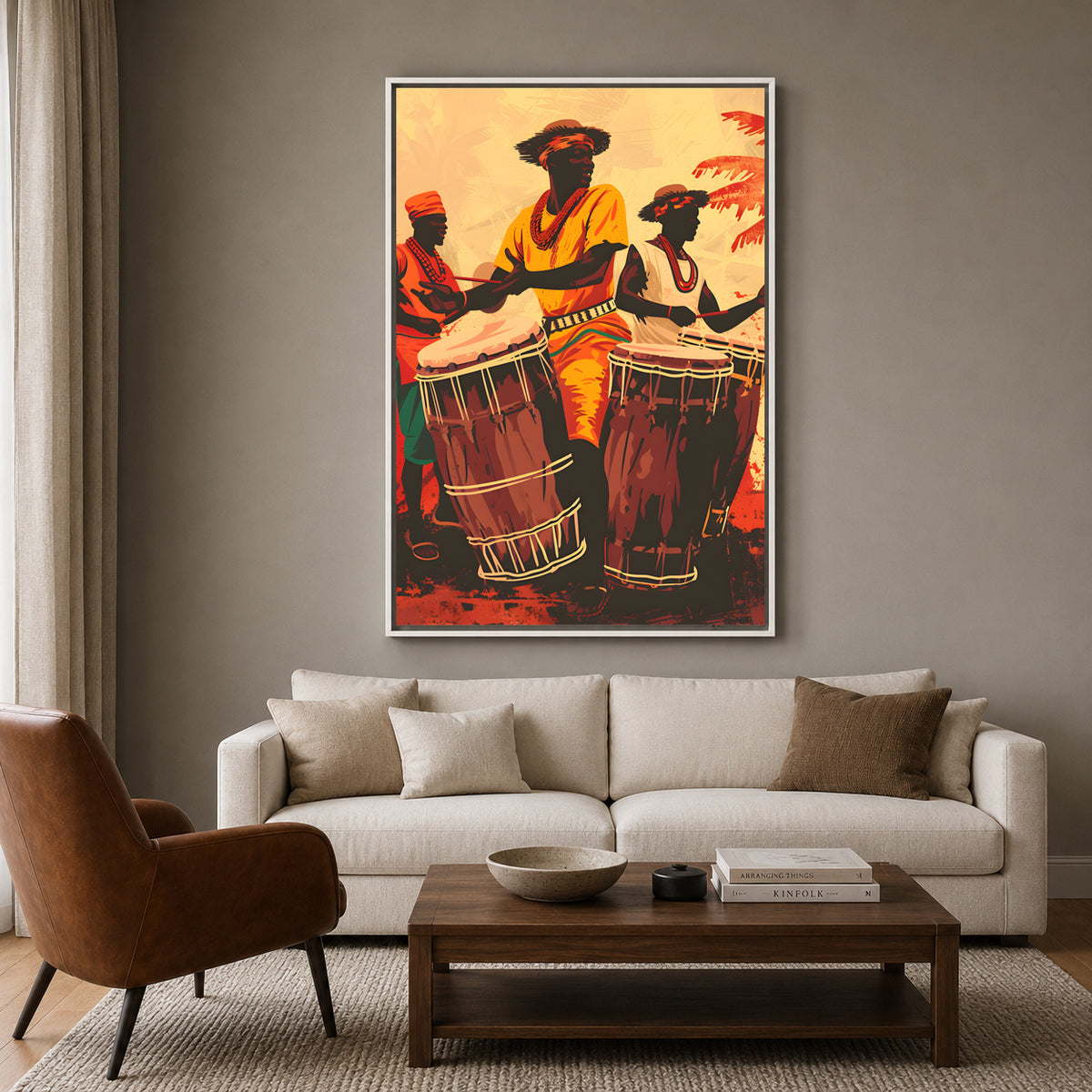 African Tribal Drummers Canvas Wall Art Painting for Home Decor