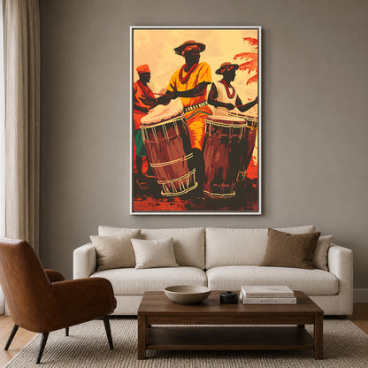 African Tribal Drummers Canvas Wall Art Painting for Home Decor