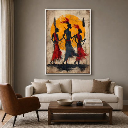 African Tribal Women Silhouette Canvas Wall Art for Home Decor