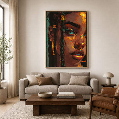 African Woman Portrait Canvas Wall Art Painting for Modern Decor