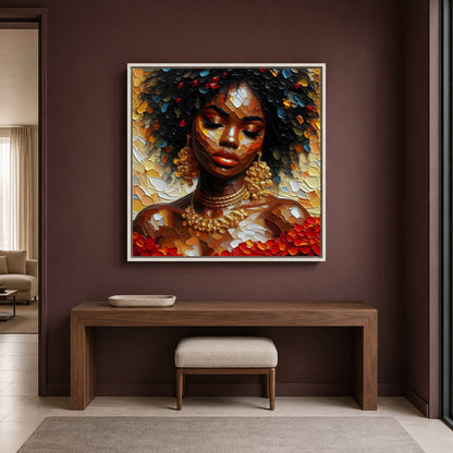African Queen Textured Abstract Canvas Wall Art for Luxury Decor