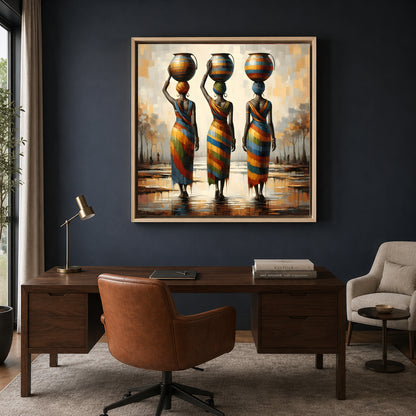 African Women with Pots Canvas Wall Art for Modern Home Decor