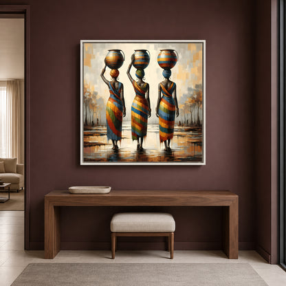 African Women with Pots Canvas Wall Art for Modern Home Decor