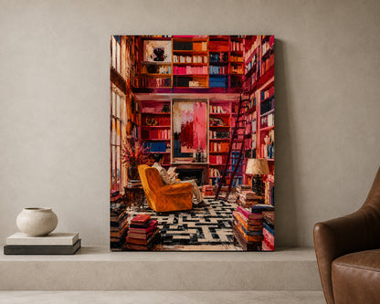 Colorful Library Reading Room Pop Canvas Art