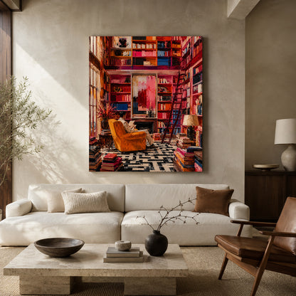 Colorful Library Reading Room Pop Canvas Art