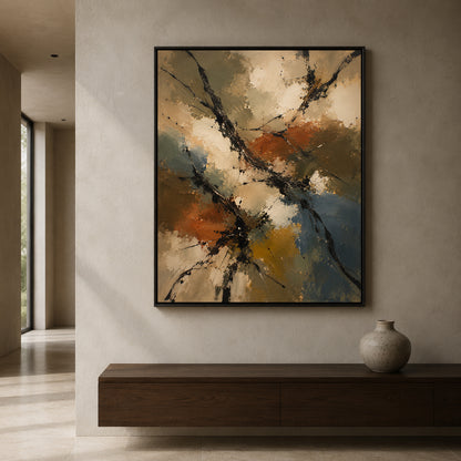 Warm Neutral Abstract Canvas Art with Rust Ochre and Charcoal