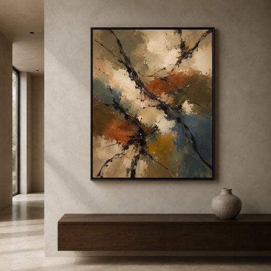 Warm Neutral Abstract Canvas Art with Rust Ochre and Charcoal