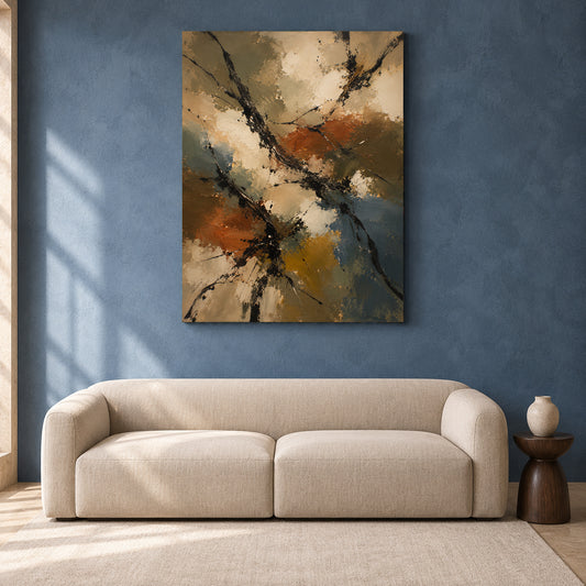 Warm Neutral Abstract Canvas Art with Rust Ochre and Charcoal