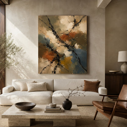 Warm Neutral Abstract Canvas Art with Rust Ochre and Charcoal