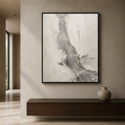 Minimalist White and Grey Textured Abstract Canvas Art