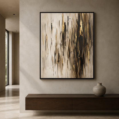 Gilded Skyline Black and Gold Vertical Abstract Canvas Art
