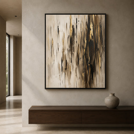Gilded Skyline Black and Gold Vertical Abstract Canvas Art