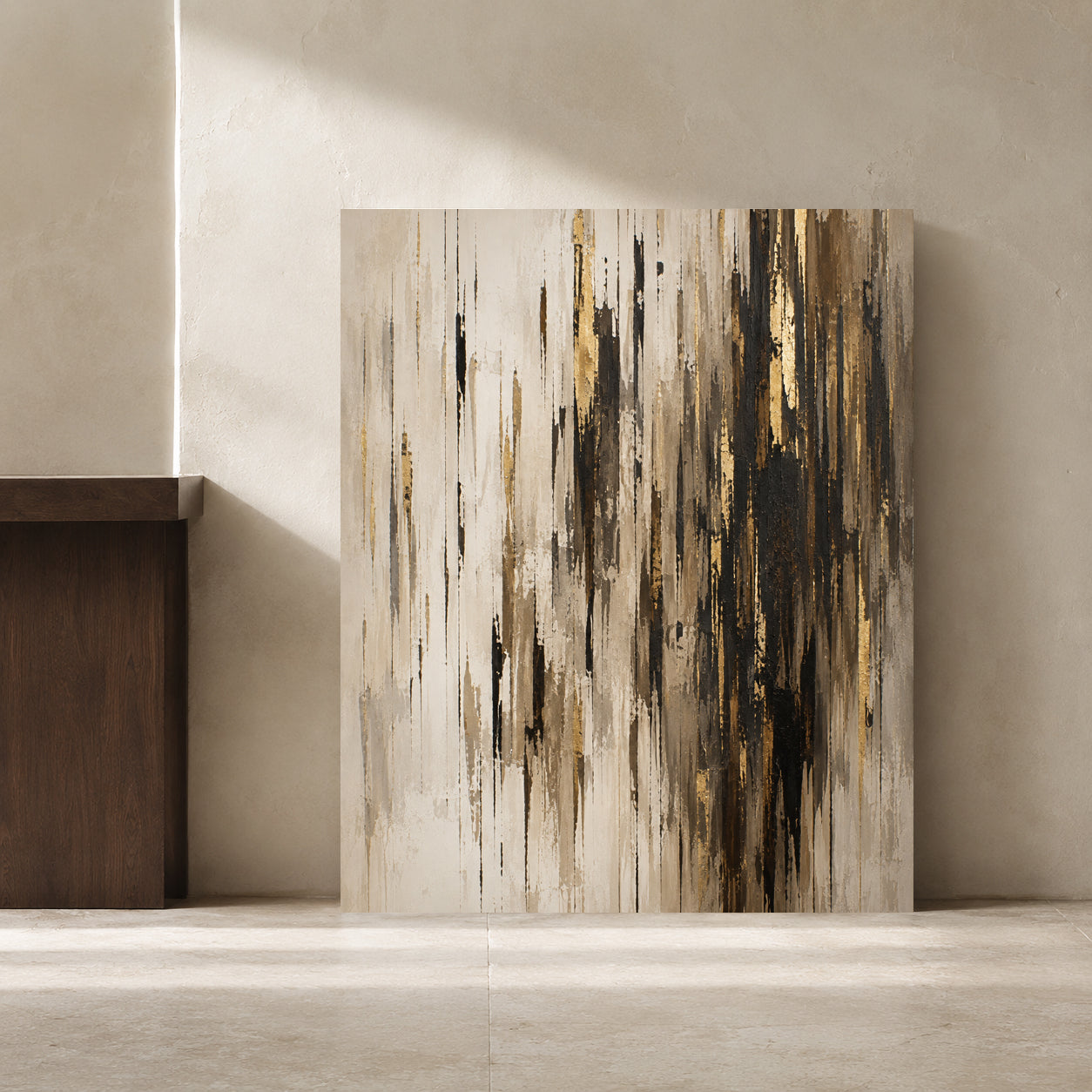 Gilded Skyline Black and Gold Vertical Abstract Canvas Art