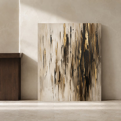 Gilded Skyline Black and Gold Vertical Abstract Canvas Art