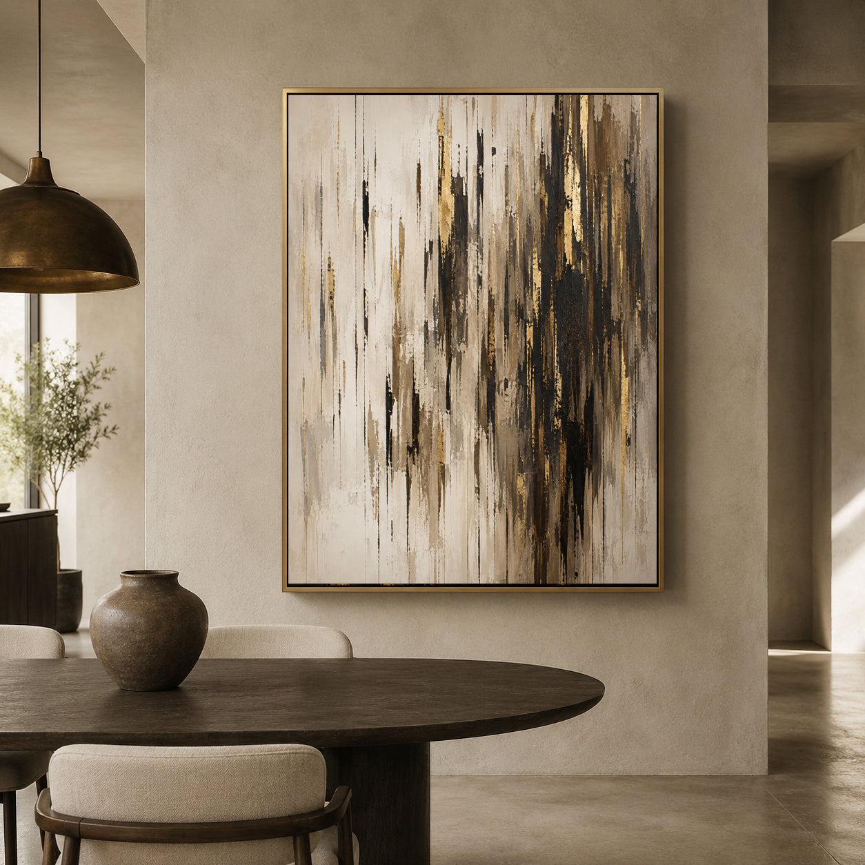 Gilded Skyline Black and Gold Vertical Abstract Canvas Art