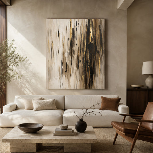 Gilded Skyline Black and Gold Vertical Abstract Canvas Art